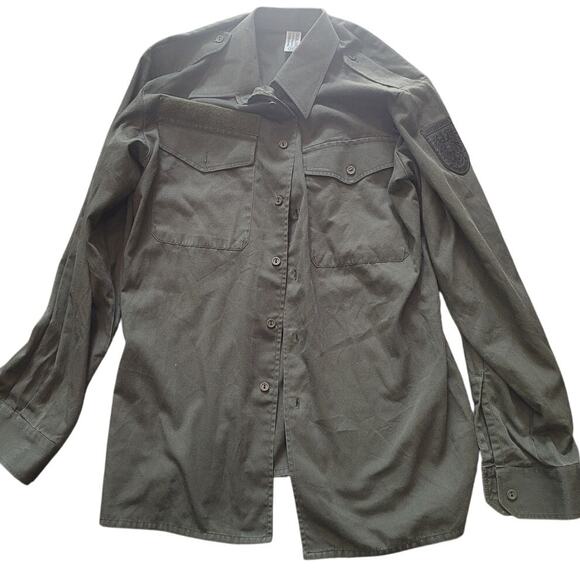 Vintage Austrian BDU Shirt, SM, Austrian 39 / U.S. 15, Green, Button w/ Epaulets - Picture 1 of 6